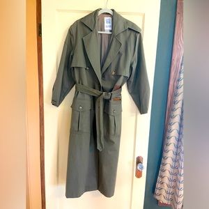 Like-New WOMEN Long Army Green MILITARY TRENCH Coat by TOGETHER Co Size 4